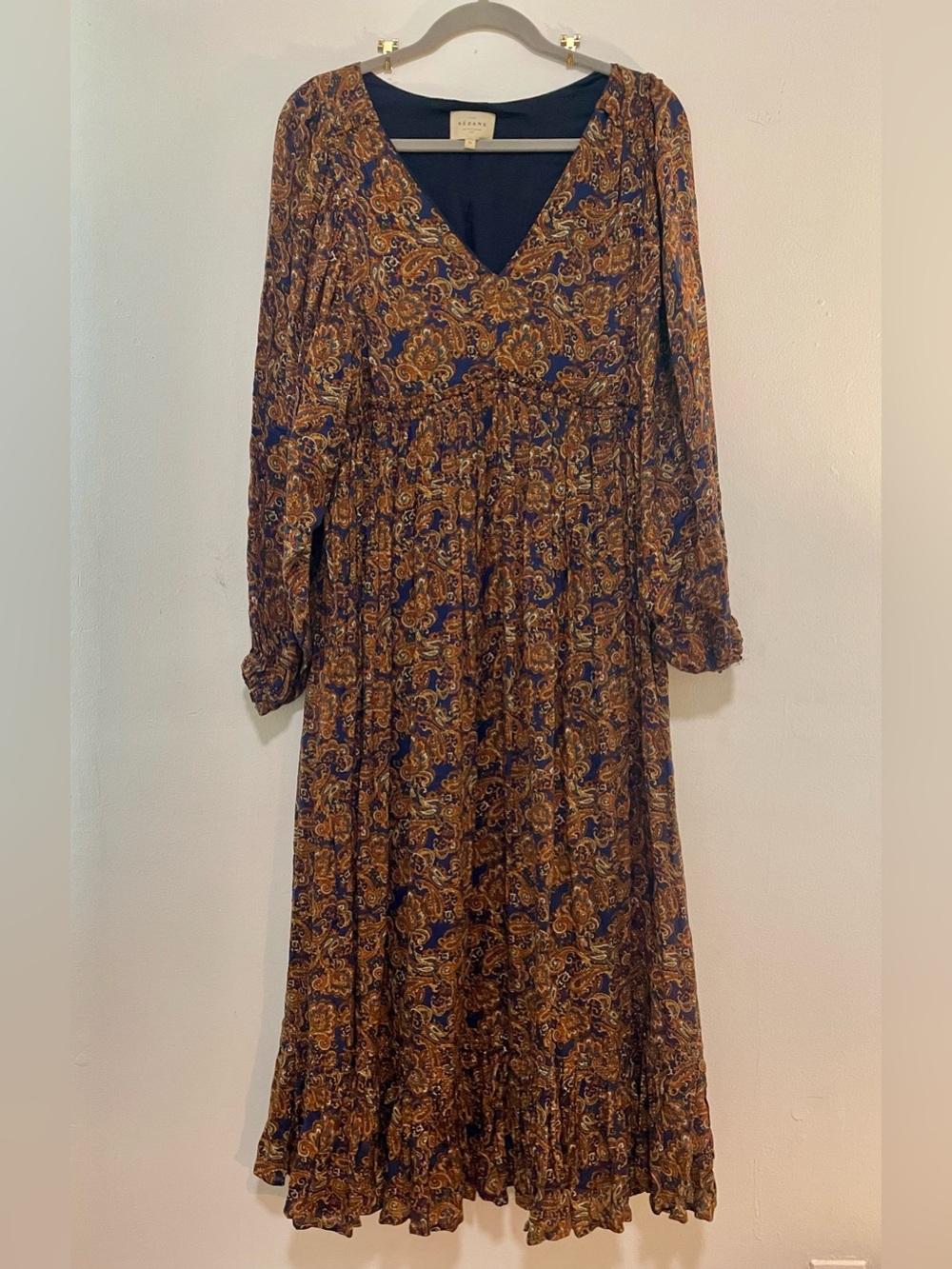 Sézane Evelyna Paisley Long Sleeve Maxi Dress 34 XS